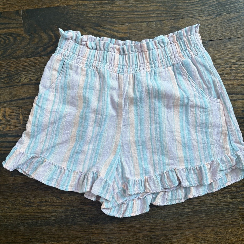 Vanilla Star Pastel Striped Linen Shorts - Size Medium